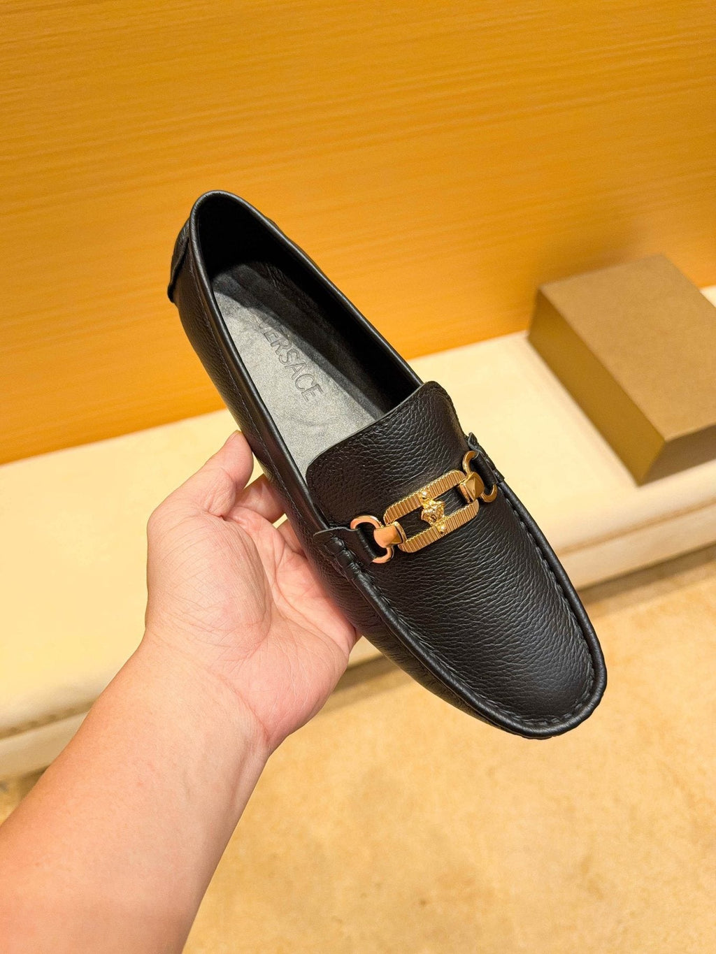 Versace Men's Black Textured Hardware Loafers